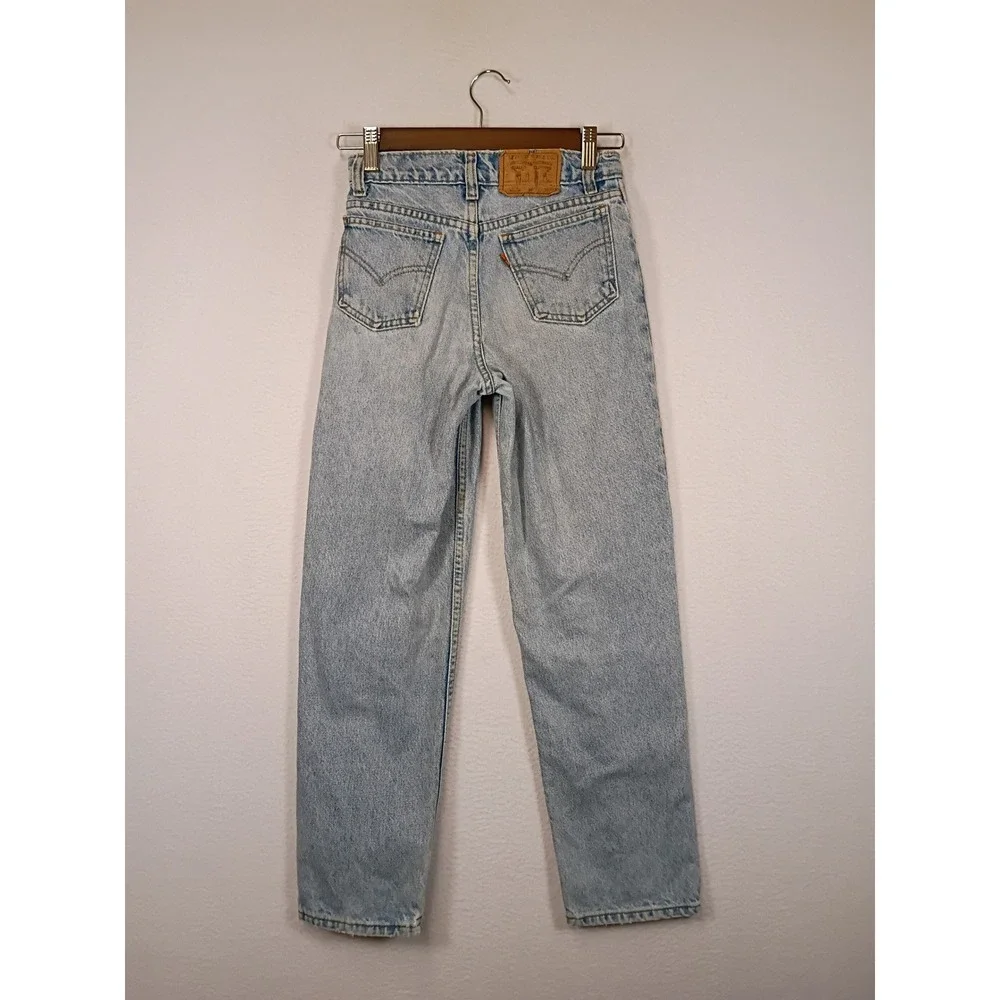 Vintage 90s Levis 550 Boys 12 Light Wash Blue Orange Tab Relaxed Tapered Jeans